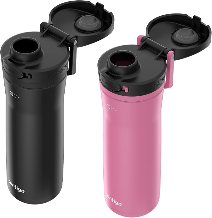 Contigo Jackson Chill 2.0 Water Bottle with Autopop Lid, Pink and Black, 20oz (Pack of 8)