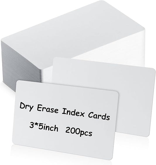 Harloon 200 Pcs Dry Erase Index Cards 3 x 5 Inch Laminated Reusable Dry Erase Note Cards Sheets for Office Home Housework to Do List(White)
