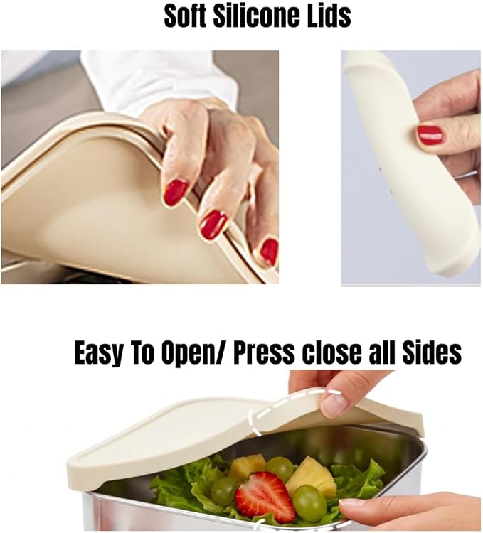 Modaniam Flexibento - 40 OZ Set -Leak proof Stainless Steel Lunch Box Containers, Lunch Containers with Silicone Lids,Steel Bento Box,Metal lunch Box, Vanilla set of 3, 1 * 40OZ + 2 * 9 OZ