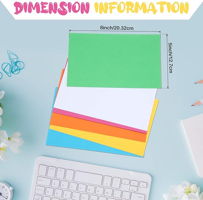 Fainne 300 Pcs 5 x 8 Inches Blank Index Cards 180 Gsm Thick Card Stock Assorted Color Neon Blank Flash Cards Colorful Study Notecards for Organizing(Vivid Colors)