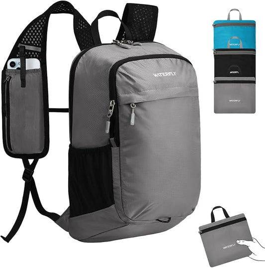 WATERFLY Small Packable Travel Backpack: 15L Lightweight Hiking Daypack | 0.59 lb,Water-Resistant Nylon,Breathable Straps,Reflective Strips,Phone Pocket,Multi-Pockets,Hiking,Cycling,Commute,Men Women
