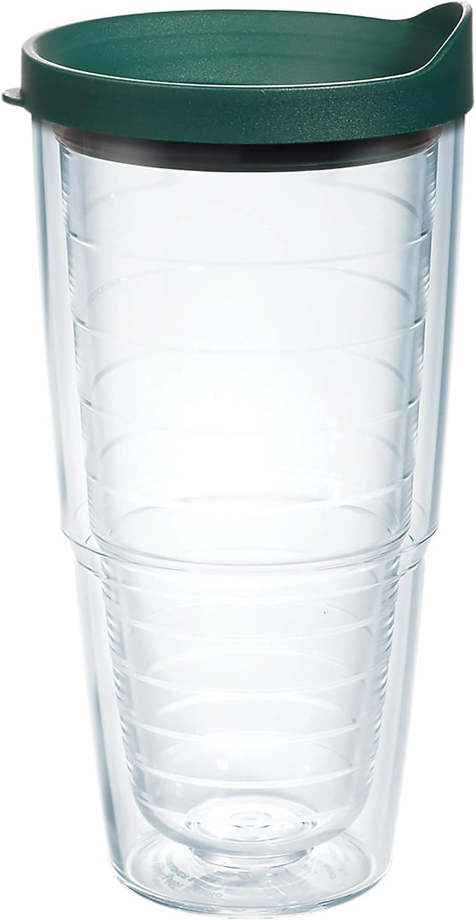 Tervis Clear & Colorful Lidded Made in USA Double Walled Insulated Tumbler Travel Cup Keeps Drinks Cold & Hot, 24oz, Hunter Green Lid