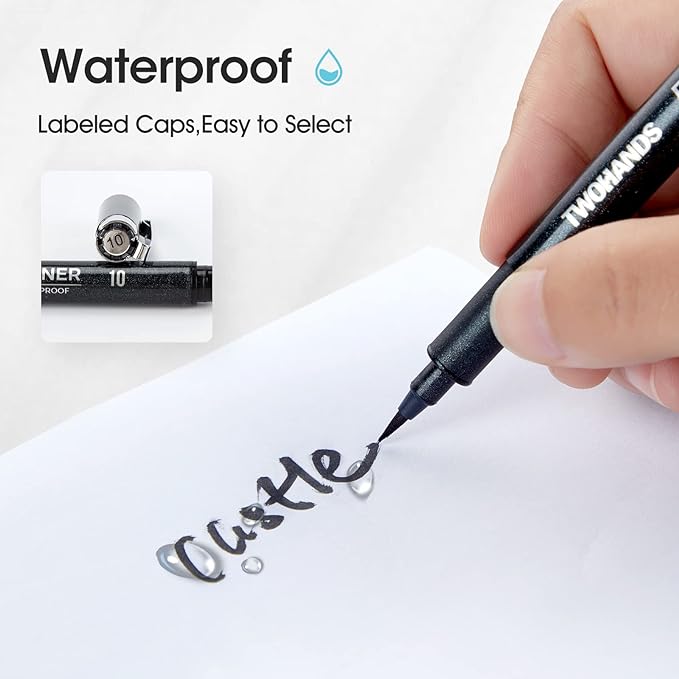TWOHANDS Art Pens,Fineliner Ink Pens,Set of 12 Technical Drawing pen,Pigment Pen,Fine Point,Black,Waterproof,for Art Watercolor,Sketching,Anime,Manga, 902188