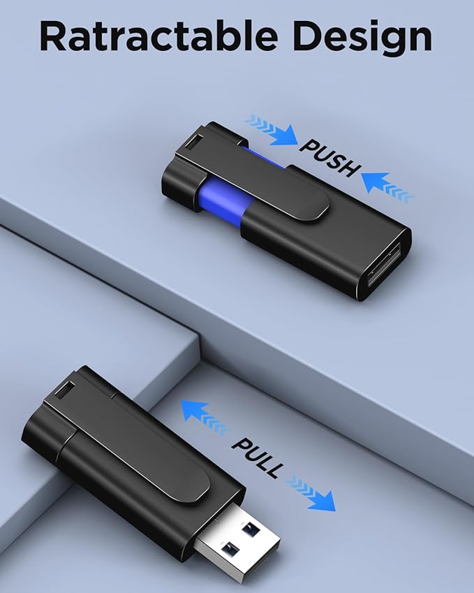 TEWENE 32GB Flash Drives 5 Pack USB 3.0 Flash Drive with 2PCS Type-C Adapter Thumb Drive with Unique Clip Retractable, USB Memory Stick Jump Drive for Data Transfer - 32GB Blue