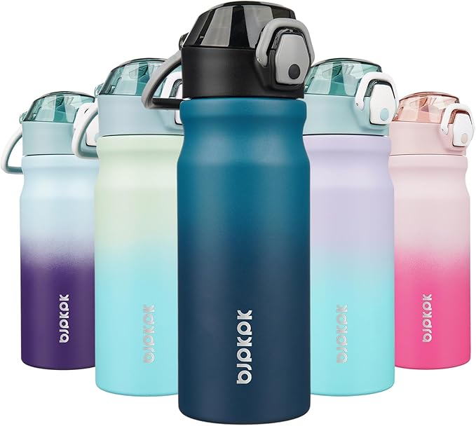 BJPKPK 18oz Insulated Water Bottle with Straw Stainless Steel Double Wall Water Bottles BPA Free Leak Proof Thermal Flask with Lockable Flip Lid and Soft Silicone Spout,Indigo Black