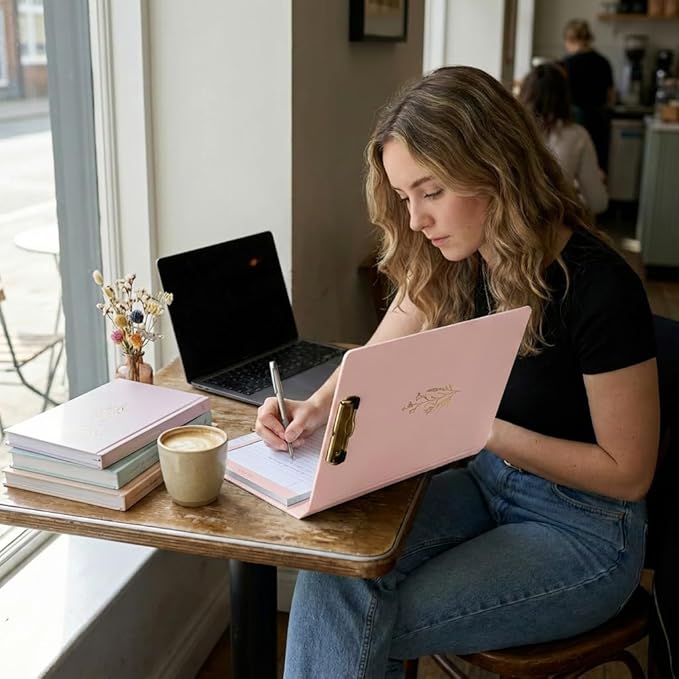 Aesthetic Clipboard Folio with Refillable Lined Notepad & Interior Pocket – Cute Padfolio/Legal Pad Holder for Women – Easily Organize Notes at Work, School, or Home
