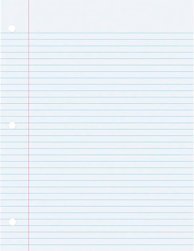 School Smart 3-Hole Punched Filler Paper w/Red Margin, 8-1/2 x 11 Inches, College Ruled, 200 Sheets, White