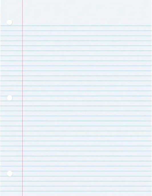 School Smart 3-Hole Punched Filler Paper w/Red Margin, 8-1/2 x 11 Inches, College Ruled, 200 Sheets, White