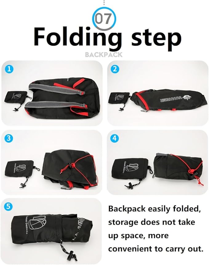 levayhill 16L Lightweight Foldable Hiking-Backpack Small Packable-Daypack For Travel,Ultralight Water-Resistant Gym Bag Men Women Easy Carry-on (Black+Red)