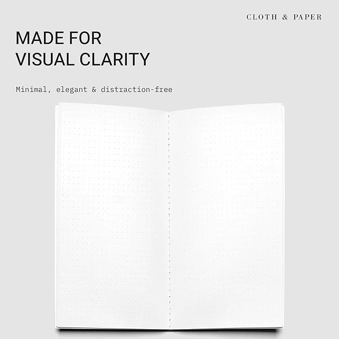 Cloth & Paper Travel Notebook | Dot Grid Journal – Avant Garde | A5 Slim Dotted Notebook 4.3" x 8.3" | Bullet Journal for Planning, Sketching & Creative Notes for Work or School – Soft Touch Cover
