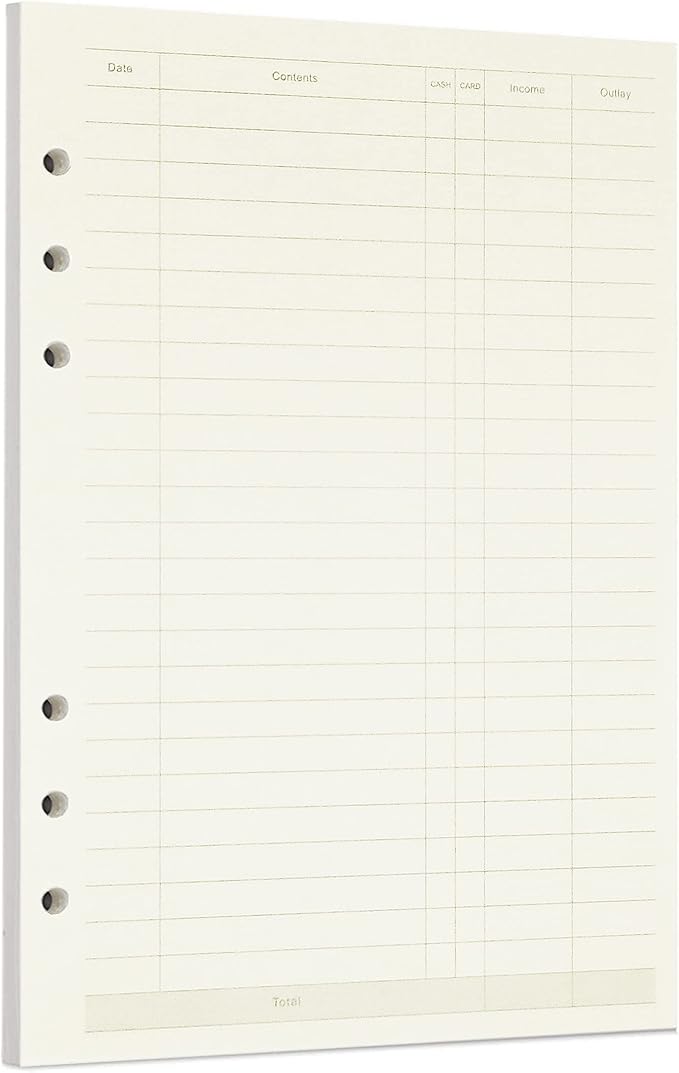 Zelten 1 Pack A5 45 Sheets/90 Pages Finance Loose Leaf Punched Paper Refills Paper for 6 Hole Binder Personal Organizer Diary Notebook Refillable Planner