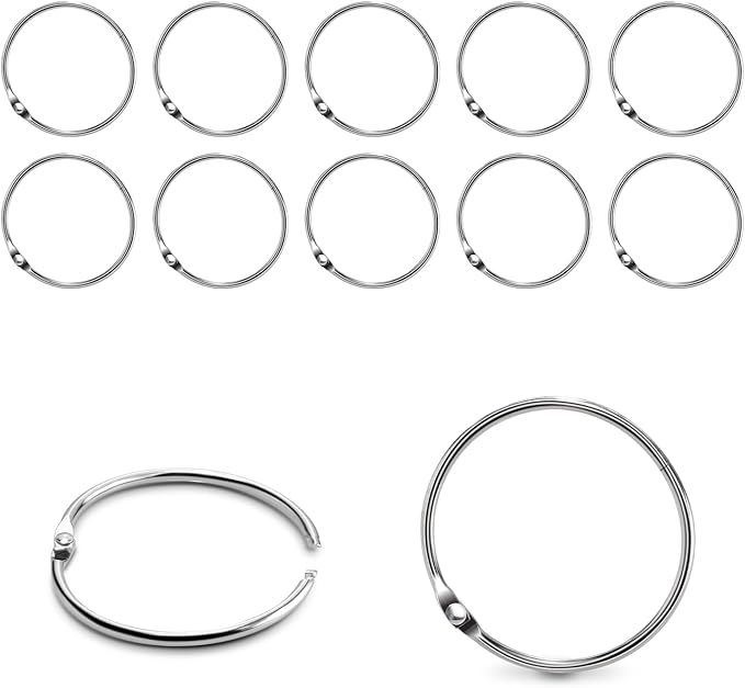 15 Pack 1-1/4" Metal Binder Rings Paper Loose Leaf Loop Book Clip 1.25" O-Rings for Key Ring, Scrapbook, Index Card, Silver, 32mm