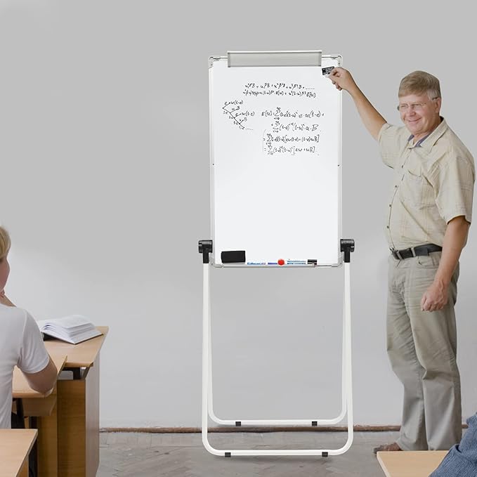Standing Whiteboard, 36'' x 24'' Double Sided Portable Magnetic White Board with Stand, Height Adjustable White Board Easel for Classroom, Home & Office