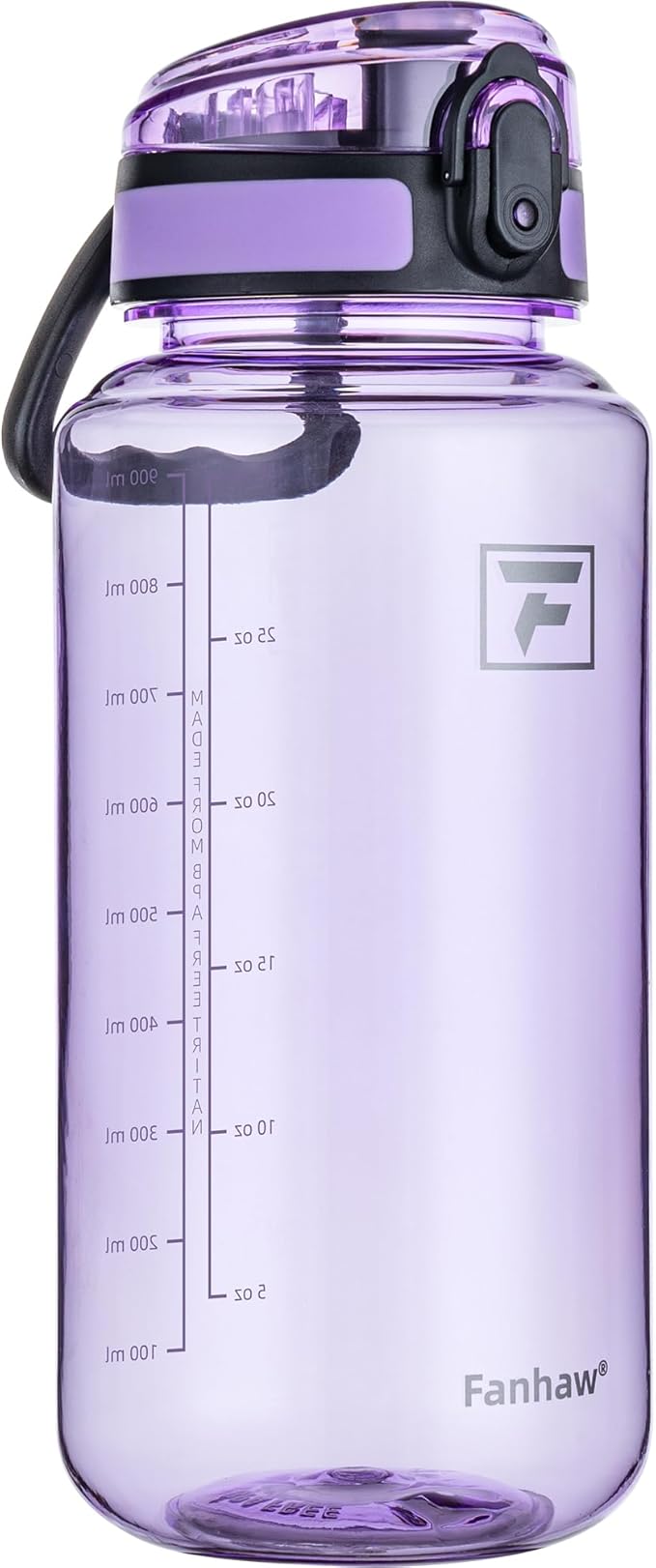 Fanhaw 32 Oz Clear Tritan Water Bottle, BPA-Free & Leak-Proof, Wide Mouth with Anti-dust Chug Lid, Reusable Plastic Bottle for Gym, Travel, School & Office (Amethyst)