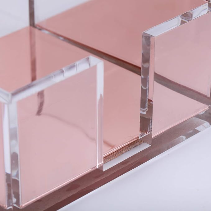 Rose Gold Notes Holder with Cube Memo Pad 320 Sheets, Acrylic 3 in 1 Drawer Organizer by DS DRAYMOND STORY - Desktop Stationery Series (Thank You Gifts for Boss)