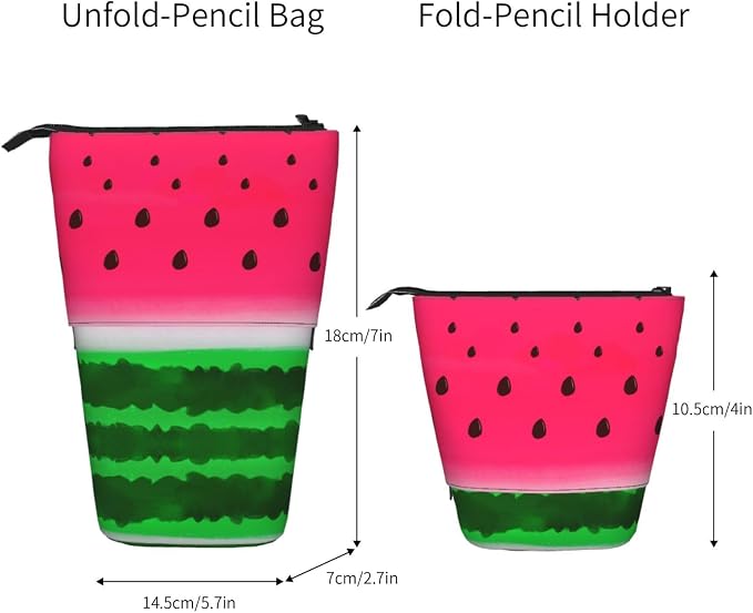 Watermelon Standing Pencil Case Cute Telescopic Stationary Pouch with Zipper Large Capacity Stand up Pen Bag Portable Makeup Holder for School Office Supplies