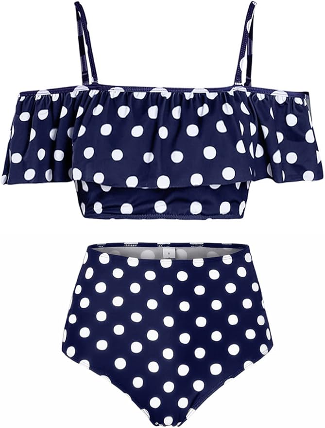 Kaei&Shi High Waisted Flounce Bikini Set,Tummy Control Swimsuits for Women,Off Shoulder