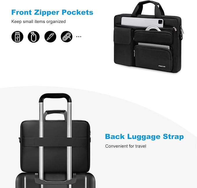 MOSISO Laptop Shoulder Bag 17.3 inch, 17-17.3 inch Computer Bag Compatible with Dell XPS/HP Pavilion/Ideapad/Acer/Alienware/HP Omen with 2 Raised&1 Flapover&1 Horizontal Pocket&Handle&Belt, Black