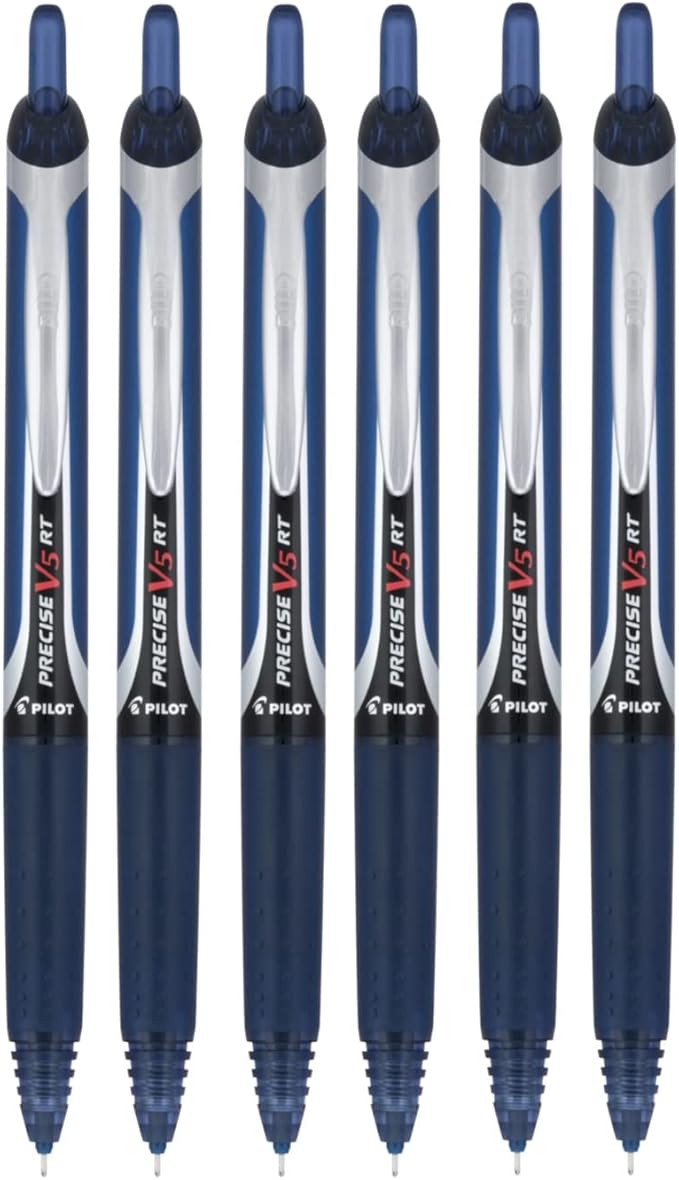 PILOT Precise V5 RT Refillable & Retractable Liquid Ink Rolling Ball Pens, Extra Fine Point (0.5mm) Navy Ink, 6-Pack