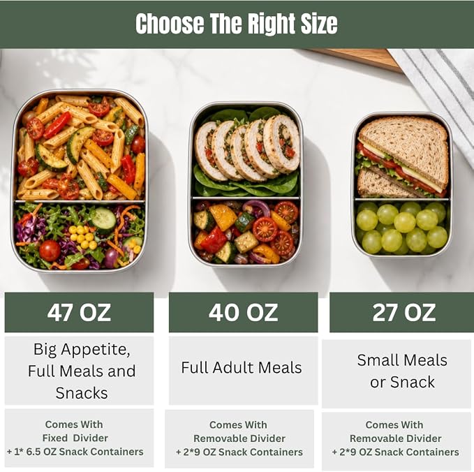 Modaniam Flexibento -Stainless Steel Lunch Box 47 OZ Set,Bento Box, Stainless Steel Lunch Containers, Leak proof Metal lunch Box, 1 * 47 OZ+ 1 * 6.5 OZ,Vanilla-47 OZ+ 6.5 OZ set