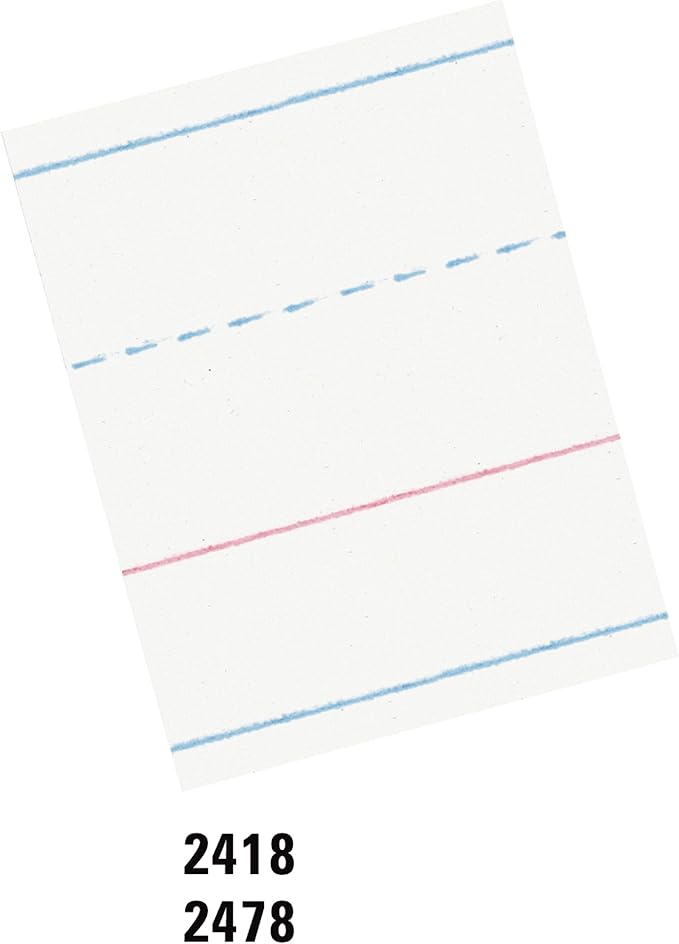 Pacon Handwriting Paper, Zaner-Bloser Grades Pre-K & K, 1-1/8" x 9/16" x 9/16" Ruled 10-1/2" x 8", Ruled Long, 40 Sheets