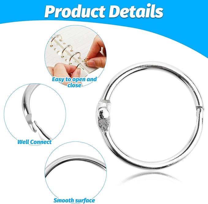 16PCS Book Binder Rings,1 Inch Metal Loose Leaf Rings for Flash Cards, Index Cards, Recipe Books and Key Chains, Small-Project Organizer for School, Office, Crafts