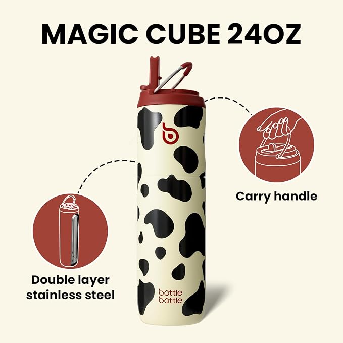BOTTLE BOTTLE Insulated Water Bottle 24oz with Straw Lid and Handle Sports | for Travel Gym school,Stainless Steel Water Bottles,Double-Wall,Vacuum Metal,Leak Proof,BPA-Free
