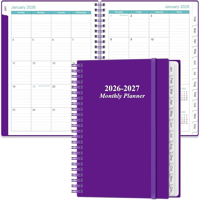 2026-2027 Monthly Planner - January 2026 - June 2027, Two Pages Per Month, 18 Monthly Calendar/Planner with Tabs, Inner Pocket, 6.4" x 8.5", Purple