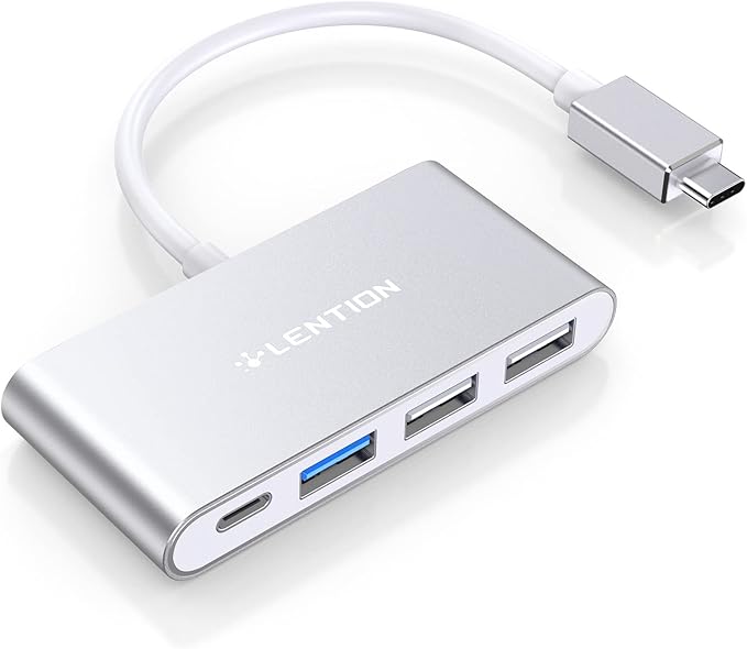 LENTION USB C Hub 4-in-1 with 100W PD, Type-C Multiport Adapter for 2016-2026 MacBook Pro/Air(M1-M5), iPad, Surface, ChromeBook, More, Aluminum Travel Hub for iPhone 15-17 (C13, Silver)