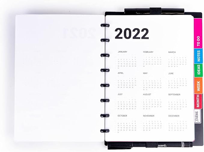 Modubooq - 32 red monthly reusable discbound duratech3 pages - inserts with month planners for smart notebook - A5