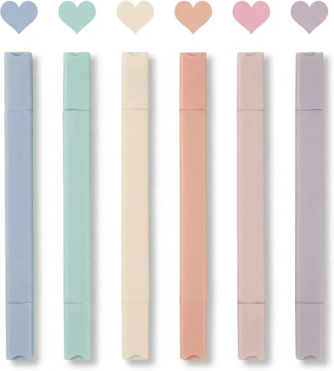 konket 6pcs Pastel Highlighters Aesthetic Cute Highlighters Double Head Highlighter Soft Chisel Tip Marker for Diary Plan Notes