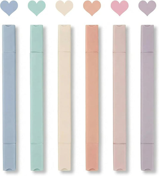 konket 6pcs Pastel Highlighters Aesthetic Cute Highlighters Double Head Highlighter Soft Chisel Tip Marker for Diary Plan Notes