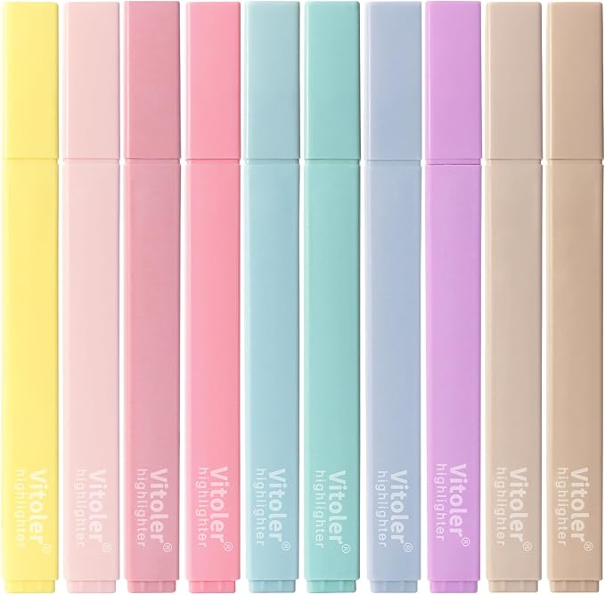 Piochoo Highlighters, Aesthetic Cute Pastel Highlighters Set, 10 pcs, Chisel Tip, No Bleed Bible Highlighter Assorted Colors, Back to School Supplies