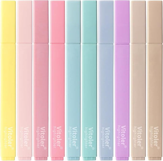 Piochoo Highlighters, Aesthetic Cute Pastel Highlighters Set, 10 pcs, Chisel Tip, No Bleed Bible Highlighter Assorted Colors, Back to School Supplies