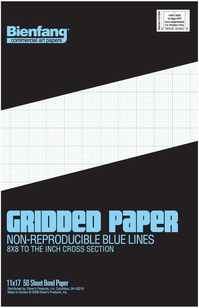 Bienfang Designer Grid Paper Pad, 8x8 Cross Section, 11 x 17 inches, 50 sheets