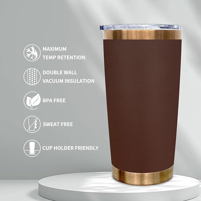 20 oz Tumbler Bulk 8 Pack Stainless Steel Tumblers with Lids and Straws, Double Wall Vacuum Insulated Travel Coffee Mug for Laser Engrave, Powder Coated Cups for Hot and Cold Drinks (Brown,8 pack)