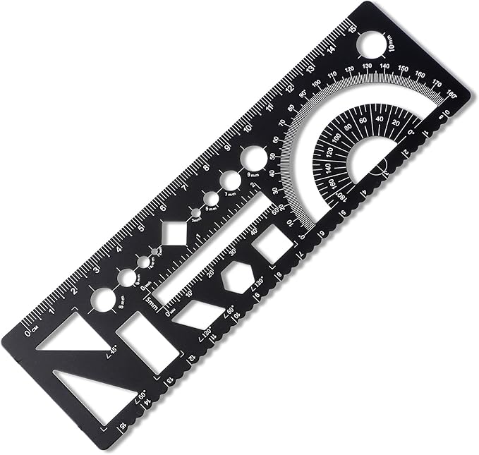 Multifunctional Geometric Rulers, Multifunctional Metal Protractor Metal Math Ruler Kit Protractor Circle Drawing Template Straight Edge Scale Triangle Digital for Teacher Learning Tool