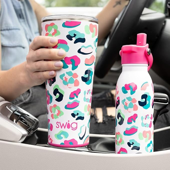 Swig Life 32oz Insulated Tumbler, Travel Coffee Tumbler with Lid, Cup Holder Friendly Travel Coffee Mug, Stainless Steel with Lid (Picnic Basket)