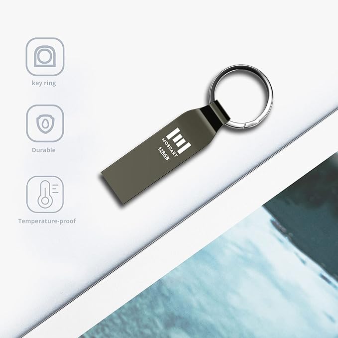 MOSDART Waterproof 128GB USB2.0 Flash Drive, exFAT Metal Memory Stick with Keychain, for System Back, Data Storage, Titan Gray