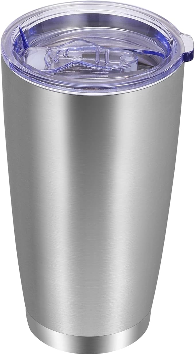 VEGOND 20oz Tumbler with Lid and Straw Stainless Steel Tumbler Cup Vacuum Insulated Double Wall Travel Coffee Mug Powder Coated Coffee Cup, Stainless, 1 Pack