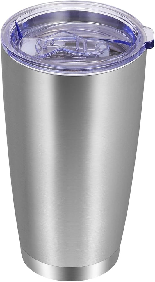 VEGOND 20oz Tumbler with Lid and Straw Stainless Steel Tumbler Cup Vacuum Insulated Double Wall Travel Coffee Mug Powder Coated Coffee Cup, Stainless, 1 Pack