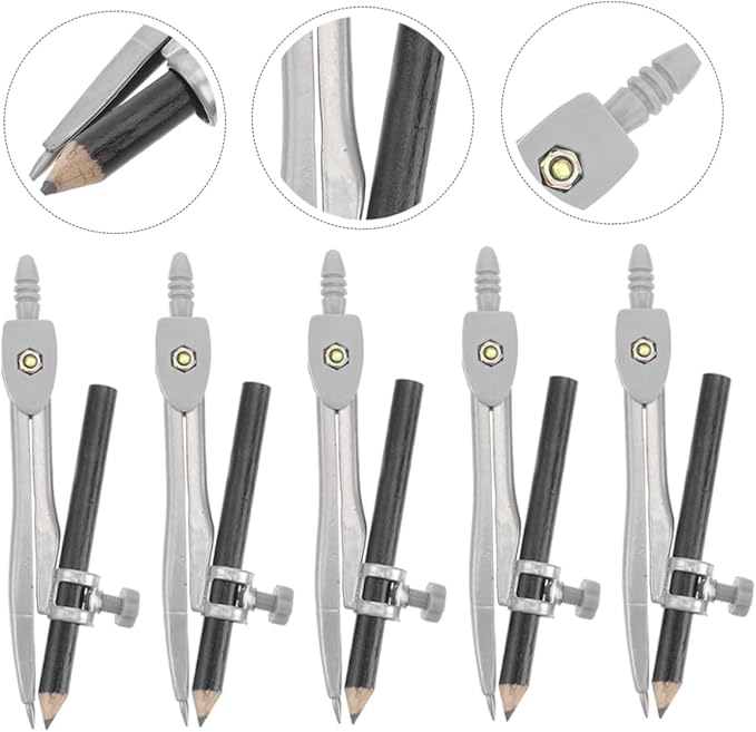 Uonlytech 5Pcs Geometry Compass Set Portable Math Compasses for Students Drafting and Circle Drawing Tools Precision Compass Kit for Classroom and Home Use