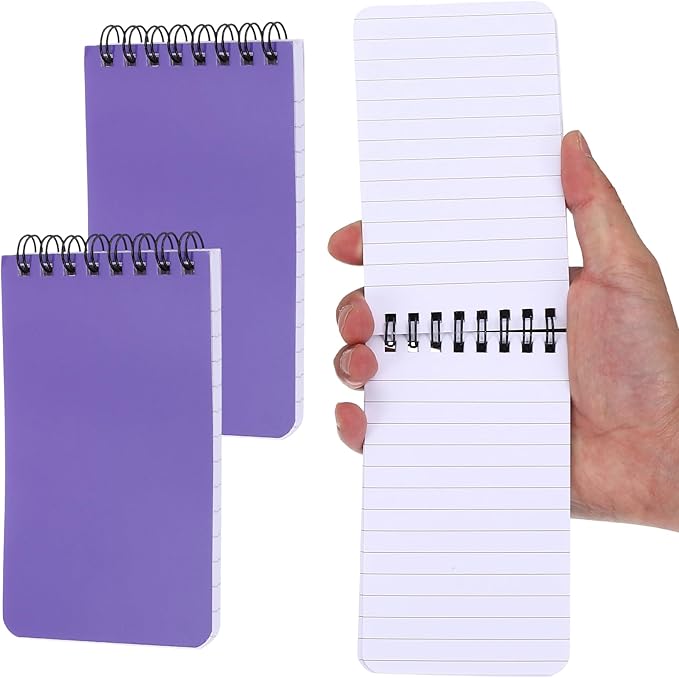 PATIKIL 3x5" Pocket Sketchbook, 2 Pcs Top Spiral Notebook Mini Lined Notebook Memo Pads 80GSM 60 Sheets/120 Pages Hard Cover Portable for Office Outdoor Travel Journal Draw, Purple