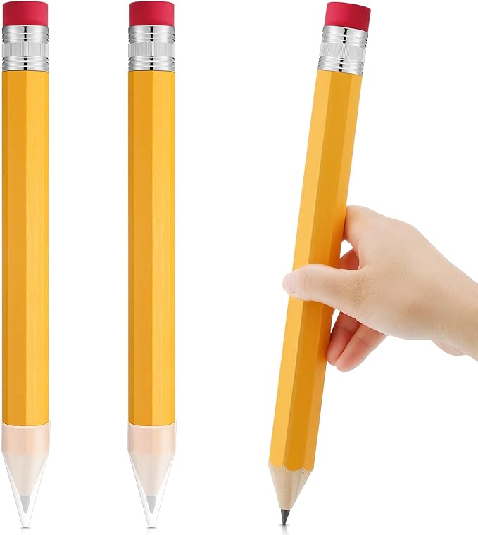 Leinuosen 3 Pcs Giant Pencils End of Year Gift 14 Inch Extra Large Wood Big Yellow Jumbo Novelty Funny Comically Pencil Props with Eraser for School Office Party Favors