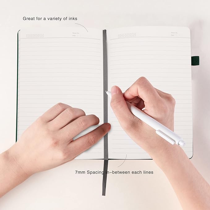 Lined Journal Notebooks with Pen Loop, Hardcover Notebook Journal for Work, 100Gsm Premium Thick Paper with Inner Pocket, Medium 5.7"x8.4", （Dark-Green, Ruled）