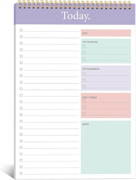 KMQOY To Do List Notepad - Daily Planner Pad Undated 52 Sheets Spiral Today Planner Note Pad Premium Thick Paper 6.5" x 9.8" For Work and Personal Organized - purple
