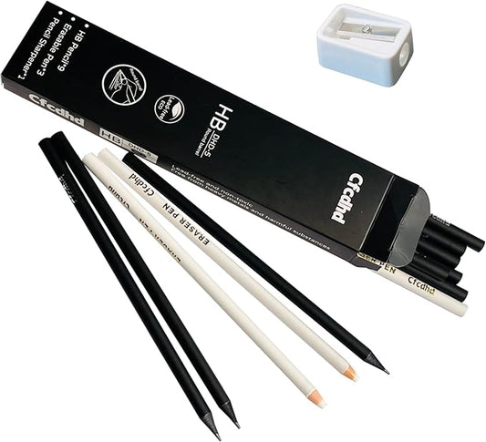 9 Pack HB Pre-Sharpened Wooden Graphite Pencils with 3 Pen Erasers & 1 Sharpener, Ideal for Writing, Drawing & Sketching, Perfect for Students, Adults, Artists, Kids & School Office Use