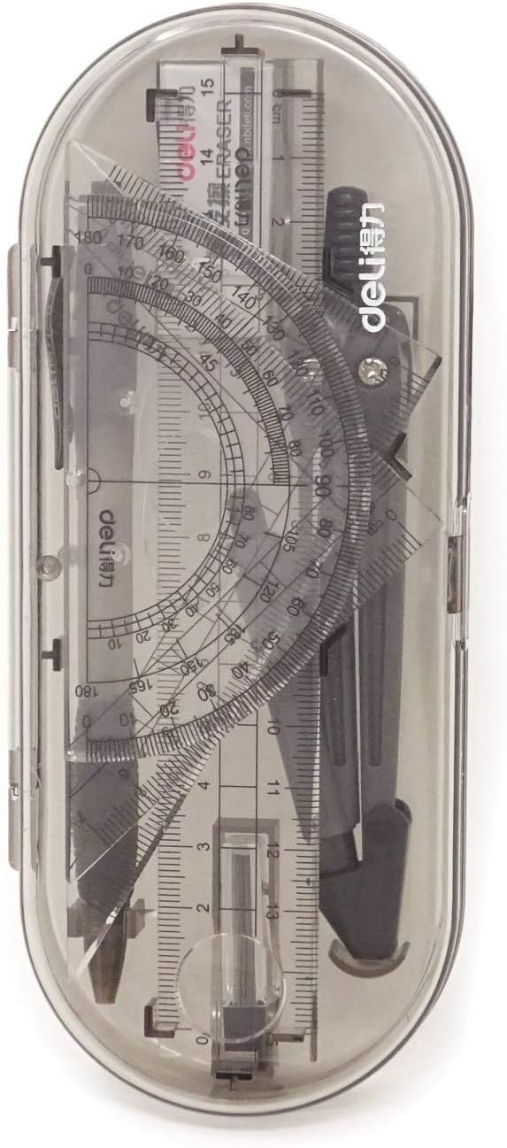 Honbay 8PCS Math Geometry Kit Set for Student and Engineering Drawing - Drawing Compass, 0.7mm Mechanical Pencil, 0.7mm Pencil Lead Refills, Eraser, Protractor, Rulers