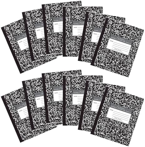 ROARING SPRING Flexible Cover Composition Notebook, 12 Books, Black Marble, Wide Ruled w/Margin, 36 Sheets (72 Pages), 8.5" × 7", Center-Sewn, Made in USA