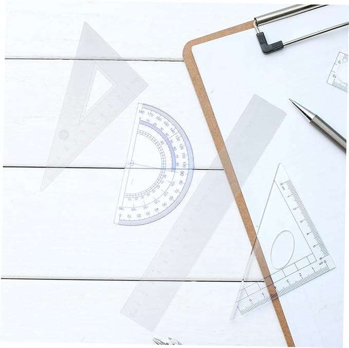 NUOBESTY 1 Set Clear Plastic Ruler Set Triangular Protractor Drafting Tools for Accurate Measurements Lightweight Math Kit for School Office and Creative Projects Set